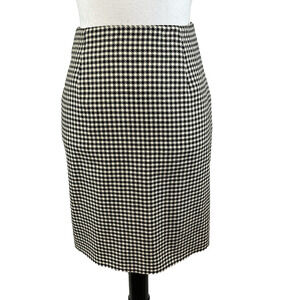 Vintage Ralph Lauren Skirt sz 6 Pet Black Ivory Hounds Tooth Wool Straight Knee